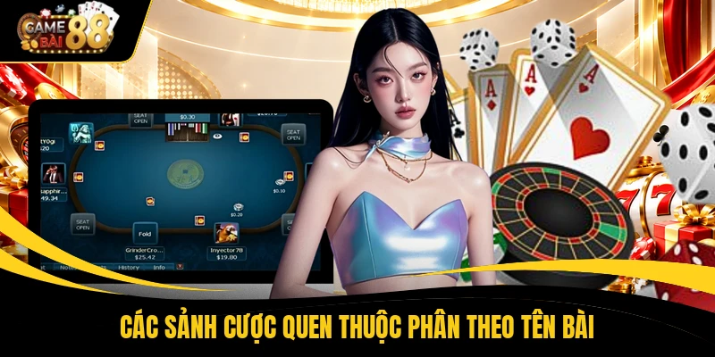 Các sảnh cược quen thuộc phân theo tên bài